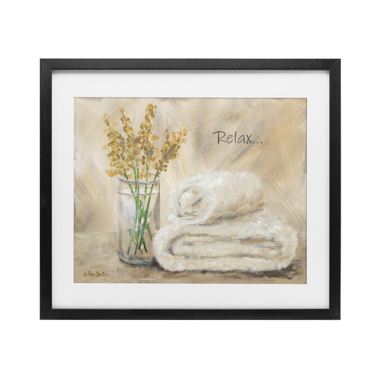 Stupell Industries Relax Bath Towel & Botanicals Framed Print Under Glass, design by Pam Britton